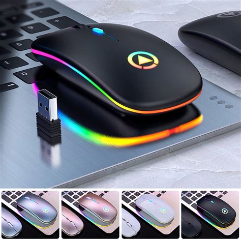 Welpettie 2.4GHz RGB Wireless Mouse USB Rechargeable Slim Silent ...