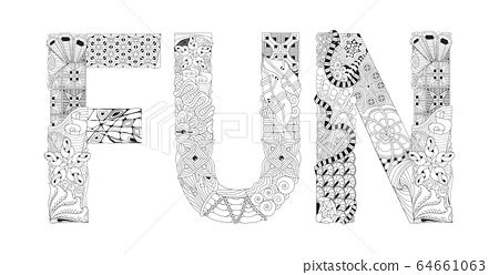 Word FUN for coloring. Vector decorative zentangle - Stock Illustration ...