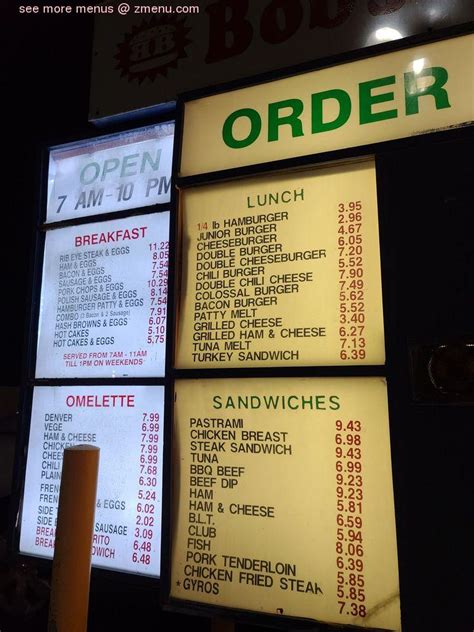 Menu at Bob's Burgers fast food, Westminster, Beach Blvd