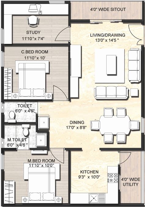 55+ 1000 Sq Ft House Plans 2 Bedroom North Facing