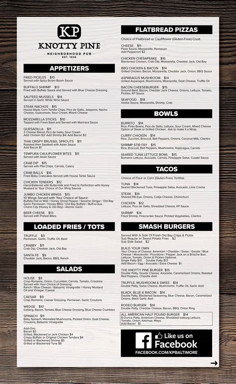 Menu at Knotty Pine pub & bar, Baltimore