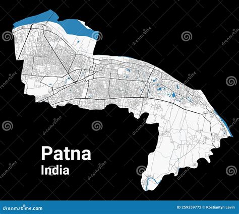 Patna Map. Detailed Black Map Of Patna City Poster With Roads ...