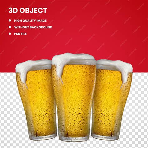 Premium PSD | Three clear beer glasses