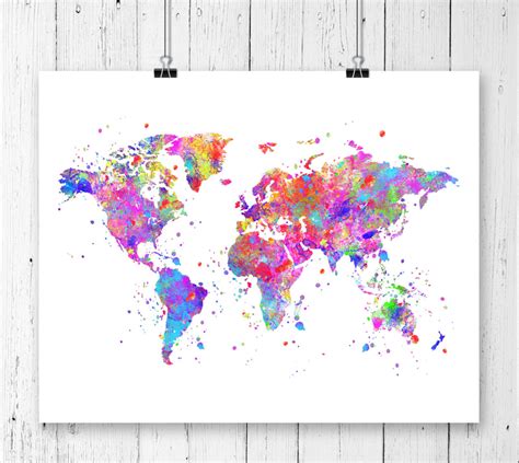 World Map Watercolor Art Print - Unframed