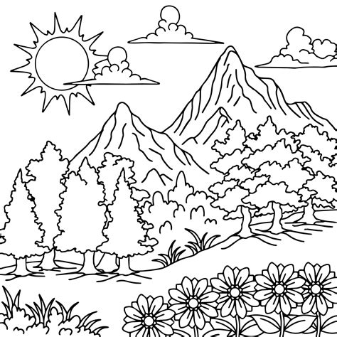 Design Vector Coloring Page Landscape Nature Vector Art At Vecteezy | The Best Porn Website