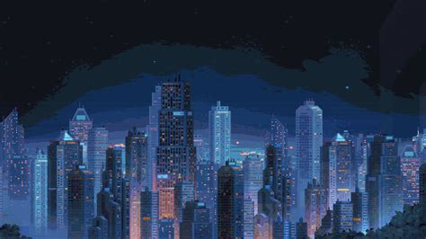 Pixel Art City Night Wallpaper - vrogue.co