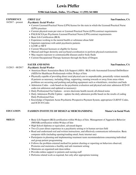 Psychiatric Social Worker Resume Samples | Velvet Jobs