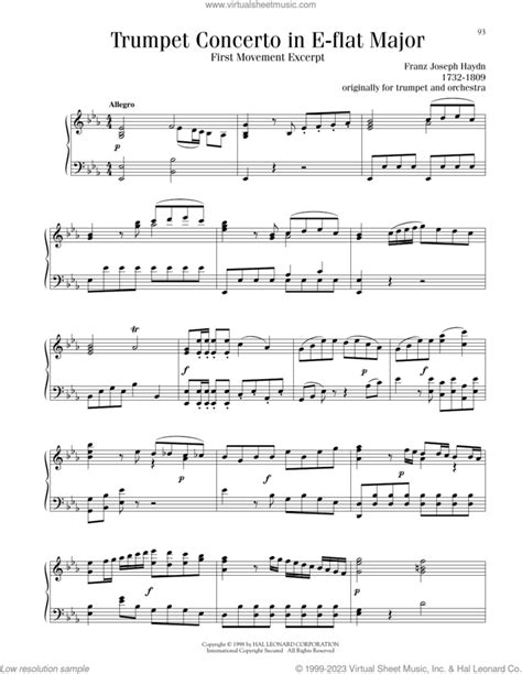 Haydn: Trumpet Concerto in E-flat Major, First Movement Excerpt sheet ...