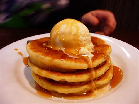 Mini pancake stack with vanilla ice cream and maple syrup - a photo on Flickriver