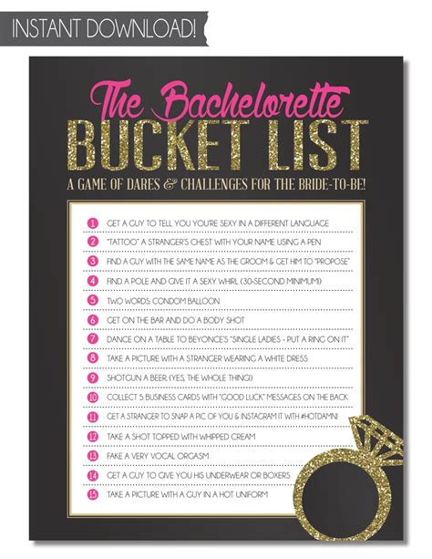 Bachelorette Party Game Bucket List INSTANT by SweetBeeShoppe