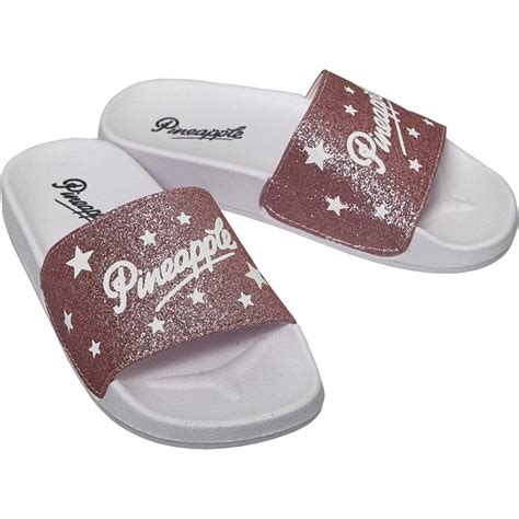 Buy Pineapple Junior Girls Glitter Slides White/Pink Glitter