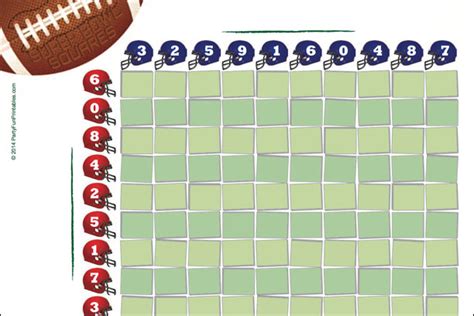 Free Printable Super Bowl Squares 100 grid for your NFL Pool