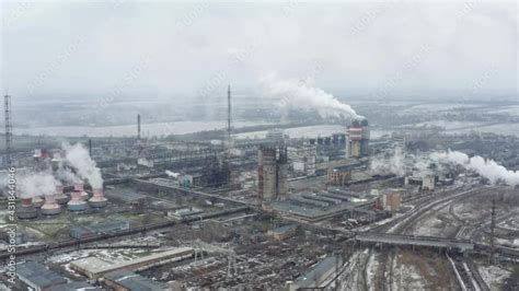 Chemical processing plant. Aerial view of Modern high-tech production. A giant chemical plant. A ...