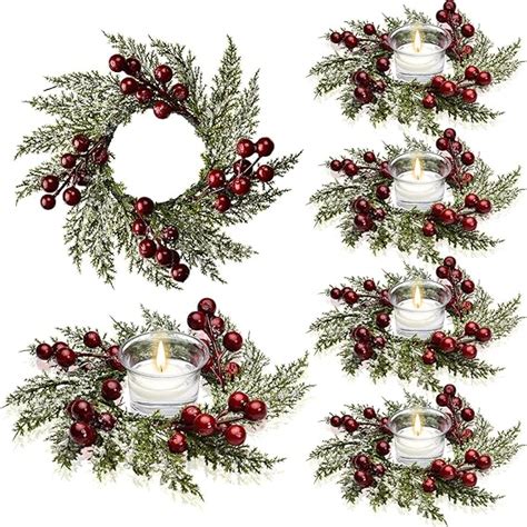 Amazon.com: Christmas Candle Rings Artificial Red Berries and Pinecones ...