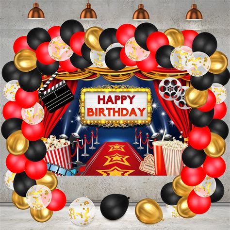 Buy Movie Theme Party Decorations, Large Fabric Backdrop, Popcorn Foil ...