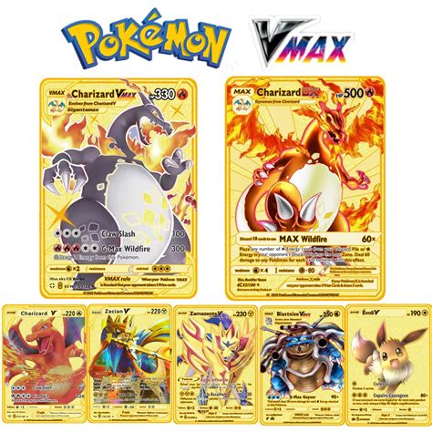 NEW Pokemon DX Metal Card PIKACHU Charizard VMAX Golden Card ZacianV SnorlaxV EvoliV Collection ...