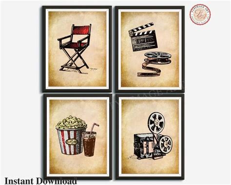 Theater Wall Art Set of 4 Movie Theater Decor Theater Lover Gift and ...