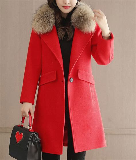 Women's Wool Winter Coat With Fur Collar - Jackets Expert