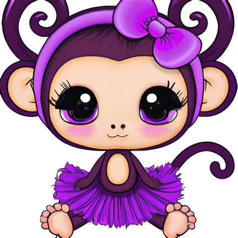 Cute Baby Monkey Big Eyes Wearing Purple Tutu · Creative Fabrica