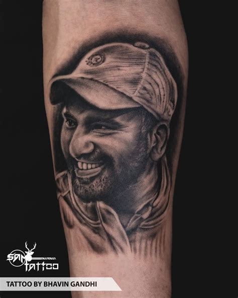 Customised Rohit sharma portrait tattoo