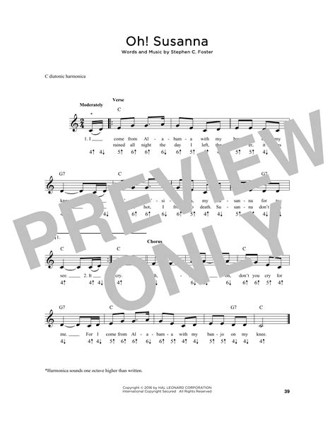 Oh! Susanna by Stephen C. Foster Sheet Music for Harmonica at Sheet Music Direct