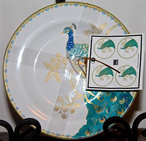 222 FIFTH PEACOCK GARDEN SET OF 4 DESSERT APPETIZER PLATES NEW GOLD TEAL WHITE | Appetizer ...