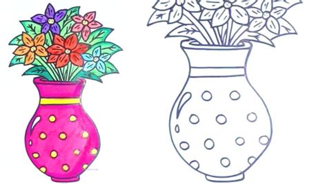 How to Draw Flowers in a Vase | Drawing for Kids and Coloring #flowers ...