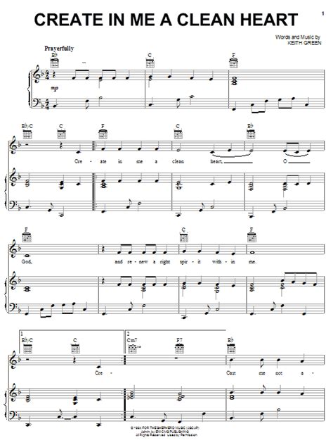 Keith Green 'Create In Me A Clean Heart' Sheet Music Notes, Chords, Score. Download Printable ...