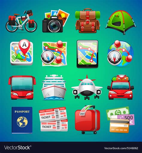 Colorful travel icons Royalty Free Vector Image