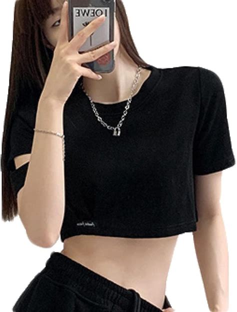 Cuello Redondo Crop Top Camiseta Niña Manga Corta Women Crop Top con ...