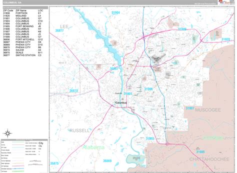 Columbus Georgia Wall Map (Premium Style) by MarketMAPS - MapSales