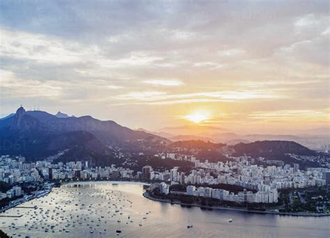 Skyline from the Sugarloaf Mountain at sunset, Rio de Janeiro, Brazil, South America stock photo