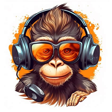 Premium AI Image | illustration monkey headphones paint on colorful ...