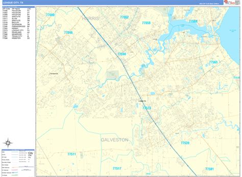 League City Texas Wall Map (Basic Style) by MarketMAPS - MapSales