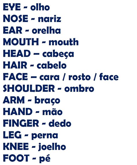 English is FUNtastic: Body - vocabulary (English and Portuguese)