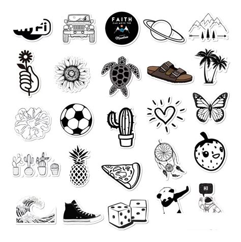 50 Stickers Calcomanías Blanco Y Negro Personajes Marcas | Mercado Libre