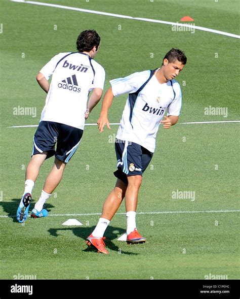 Cristiano Ronaldo trains with his Real Madrid team-mates for the first ...