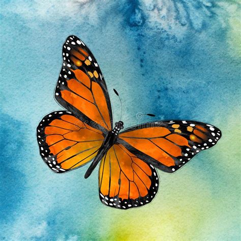 Watercolor Monarch Butterfly Flying in the Sky