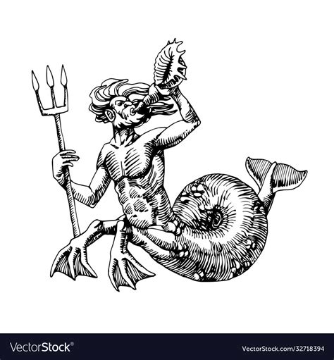 Triton an ancient greek god deep sea Royalty Free Vector