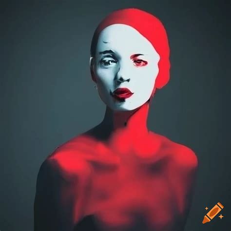 Red, white, and black stencil art of a female model on Craiyon