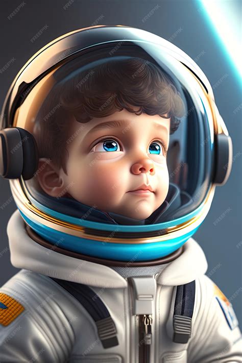 Premium AI Image | A baby in a space suit looks up at the sky.