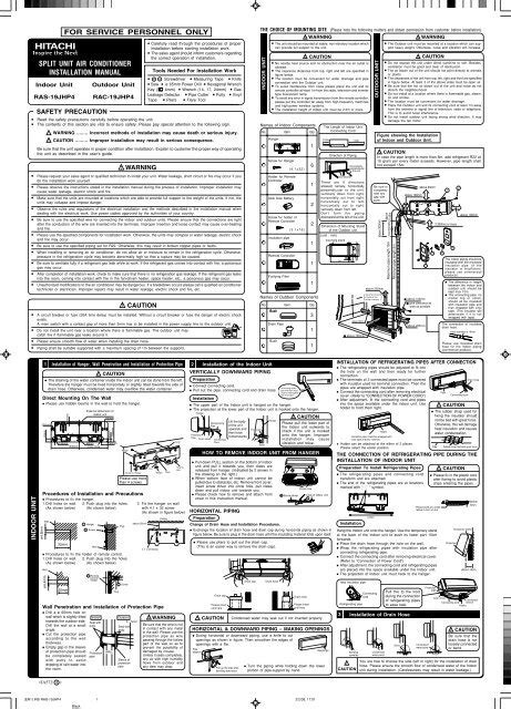 split unit air conditioner installation manual for service personnel ...