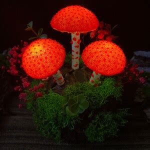 Neon Orange Mushroom Lamp Table Night Light Ambient Lights Bedroom ...