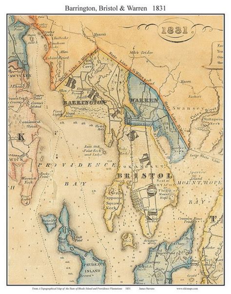 Barrington, Bristol & Warren, Rhode Island 1831 - Old Town Map Custom ...