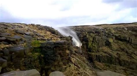 Kinder Scout Waterfall goes backwards in Jetstream winds 2 of 4 - YouTube