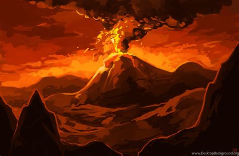 Realistic Volcano Drawing Wallpaper. Desktop Background