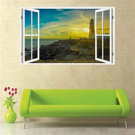 New Product 3D Windows Decal Wall Sticker Home Decor Lighthouse Sunset ...