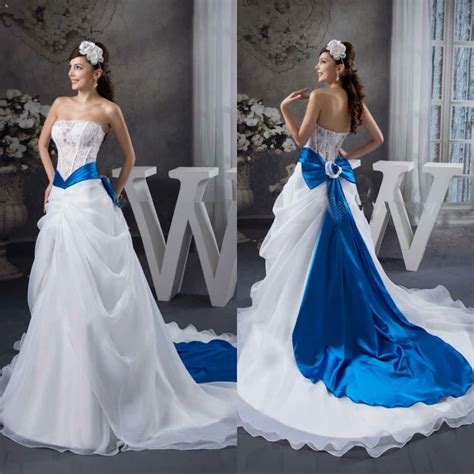 2014 Elegant Sexy See Through Lace Ribbon Sash Royal Blue and White Wedding Dresses-in Wedding ...