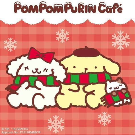 an advertisement for pompompuin cafe featuring two dogs with scarfs and snowflakes