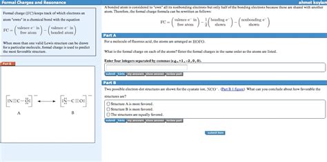 Solved Formal Charges and Resonance Formal charge ( FC ) | Chegg.com